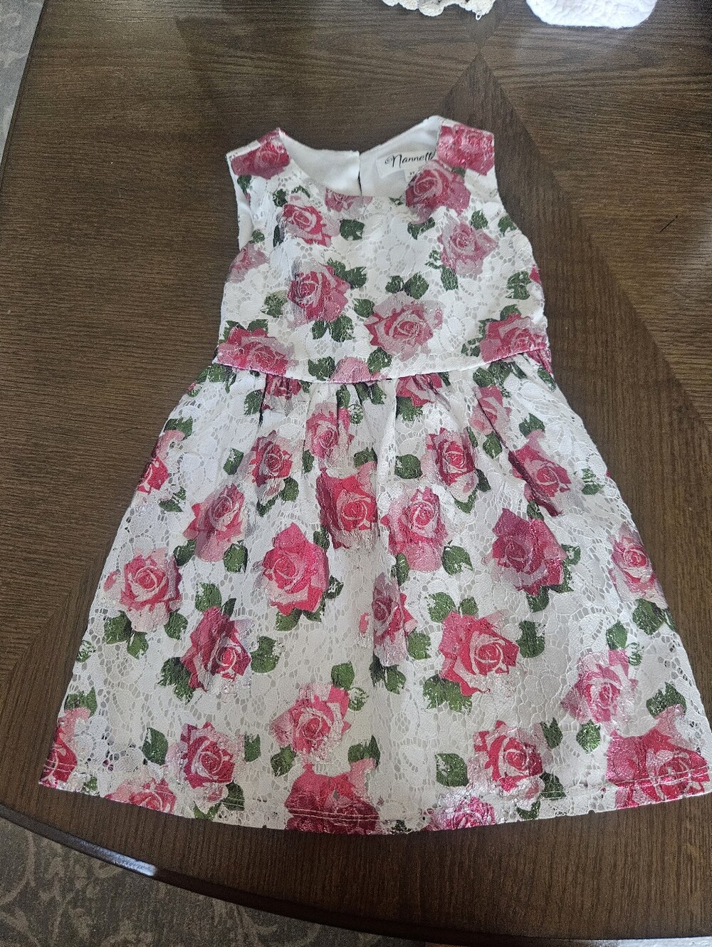 Nannette White Lace Dress with Pink Rose Print Size 2T